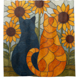 Stained Glass Cats and Sunflowers Art Design Duschvorhang