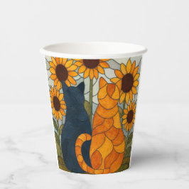 Stained Glass Cats and Sunflowers Art Design Pappbecher