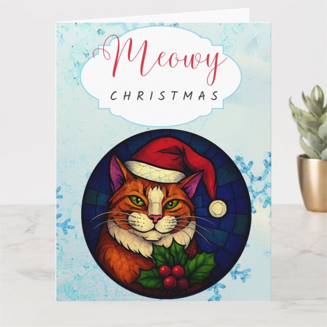 Stained-Glass Christmas Orange Tabby Cat Karte (Kleine Pflanze)