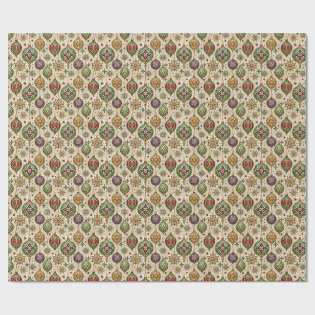 Stained Glass Christmas Ornaments Wrapping Paper Geschenkpapier (Flach)