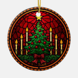 Stained Glass Christmas Tree & Candles Keramik Ornament