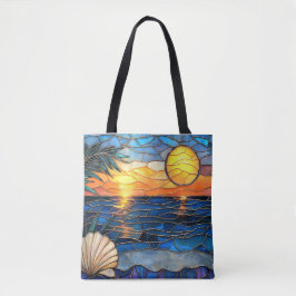 Stained Glass Coastal Sunset Tote Bag