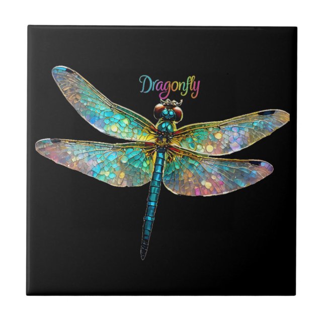 Stained Glass Colorful Dragonfly Fliese (Vorderseite)