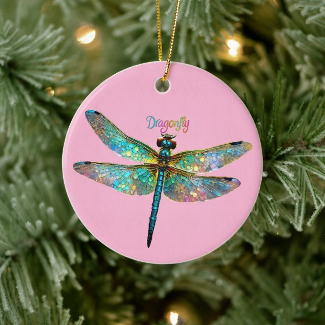 Stained Glass Colorful Dragonfly Keramik Ornament (Baum)