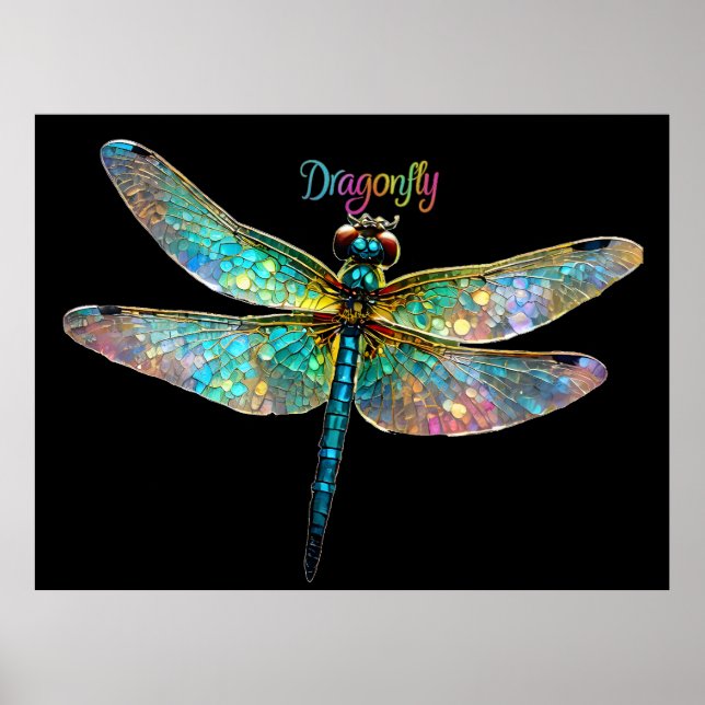 Stained Glass Colorful Dragonfly Poster (Vorne)