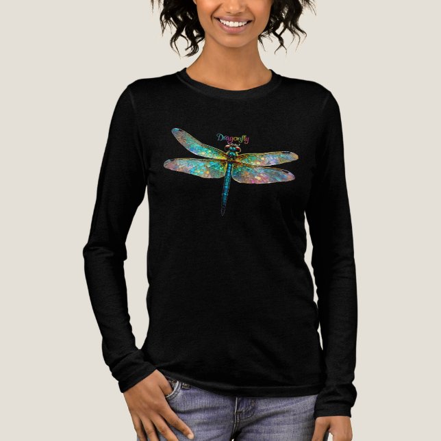 Stained Glass Colorful Dragonfly Tri-Blend Shirt (Vorderseite)