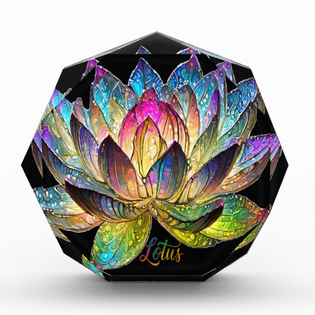 Stained Glass Colorful Lotus Flower on Black Fotoblock (Vorderseite)