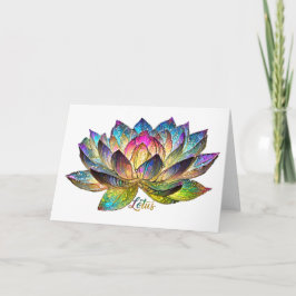 Stained Glass Colorful Lotus Flower on Black Karte
