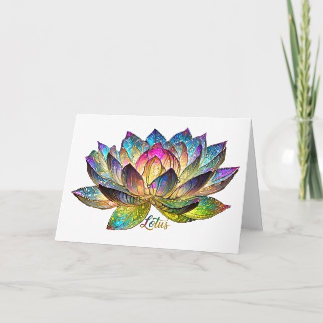Stained Glass Colorful Lotus Flower on Black Karte (Vorderseite)