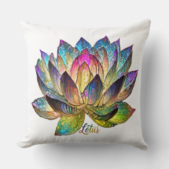 Stained Glass Colorful Lotus Flower on White Kissen (Vorderseite)
