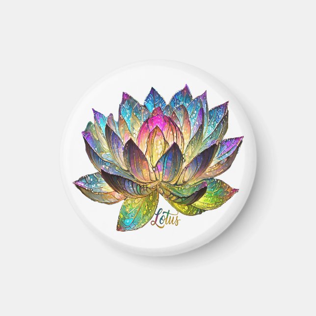 Stained Glass Colorful Lotus Flower on White  Magnet (Vorne)