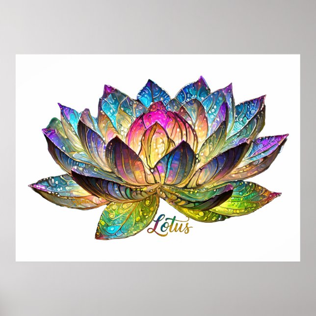 Stained Glass Colorful Lotus Flower on White Poster (Vorne)