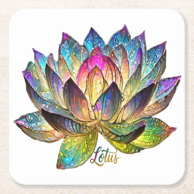 Stained Glass Colorful Lotus Flower on White  Rechteckiger Pappuntersetzer (Vorderseite)