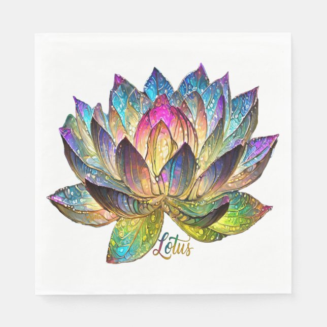 Stained Glass Colorful Lotus Flower on White Serviette (Vorderseite)
