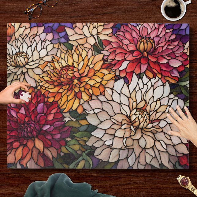 Stained Glass Dahlia Art in Jewel Tones Puzzle (Von Creator hochgeladen)