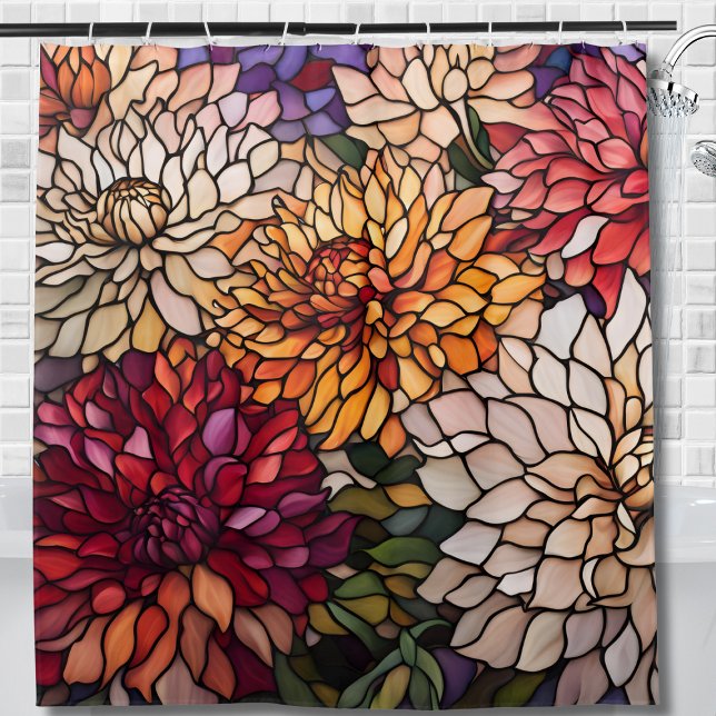 Stained Glass Dahlia Jewel Tone Floral Duschvorhang (Von Creator hochgeladen)