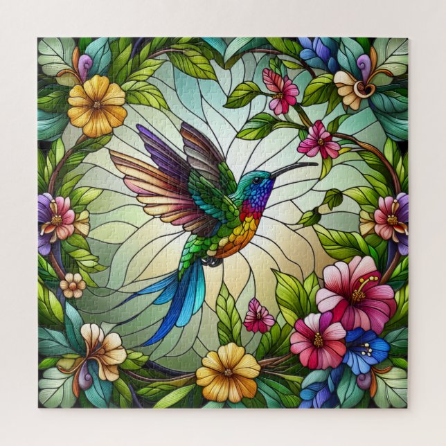 Stained Glass Design of Hummingbird Puzzle (Vertikal)