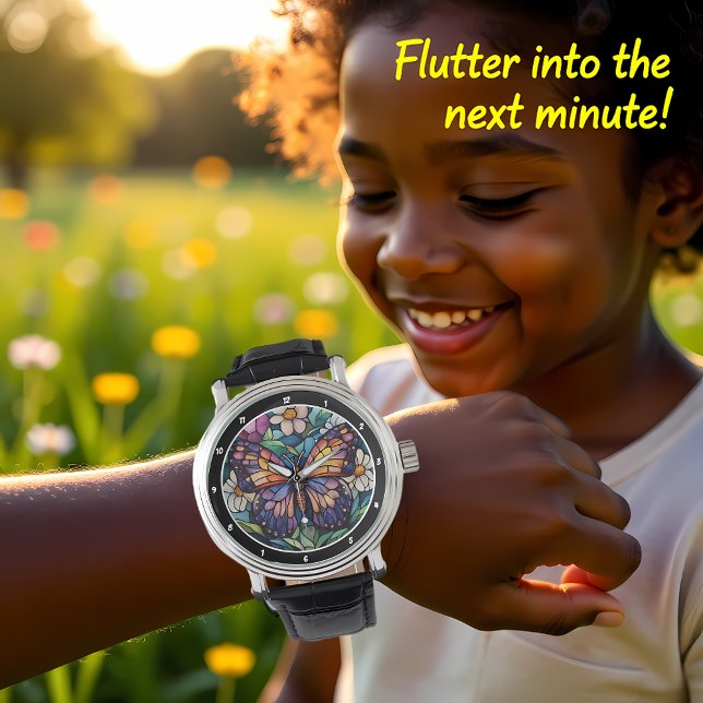 Stained Glass Garden" - Butterfly & Floral  Armbanduhr (Von Creator hochgeladen)