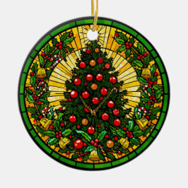 Stained Glass Holly & Bells Tree Keramik Ornament