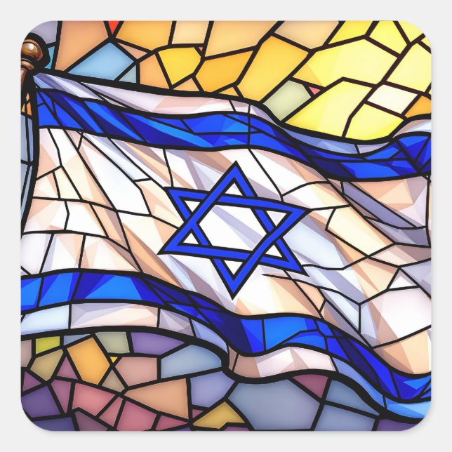 Stained Glass Israel Flag Mosaic Judaica Art  Quadratischer Aufkleber (Vorderseite)