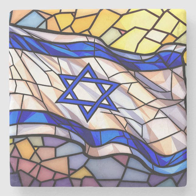 Stained Glass Israel Flag Mosaic Judaica Art  Steinuntersetzer (Vorderseite)