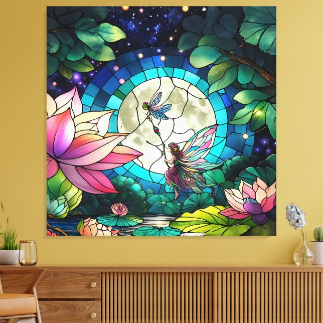 Stained Glass Little Fairy With Dragonfly Leinwanddruck (Insitu (Wohnzimmer))