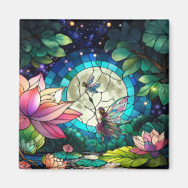 Stained Glass Little Fairy With Dragonfly Magnet