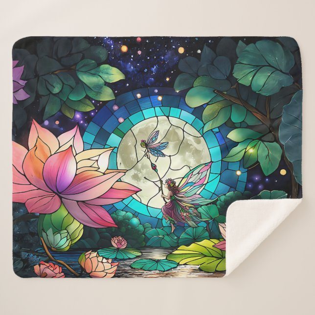 Stained Glass Little Fairy With Dragonfly Sherpadecke (Vorderseite (Horizontal))