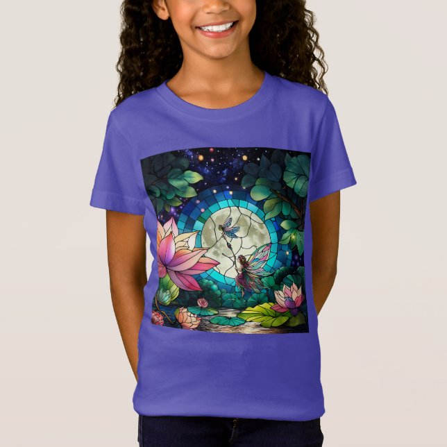Stained Glass Little Fairy With Dragonfly T-Shirt (Vorderseite)