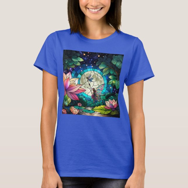 Stained Glass Little Fairy With Dragonfly T-Shirt (Vorderseite)
