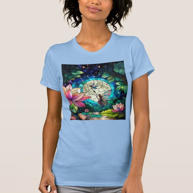 Stained Glass Little Fairy With Dragonfly T-Shirt (Vorderseite)