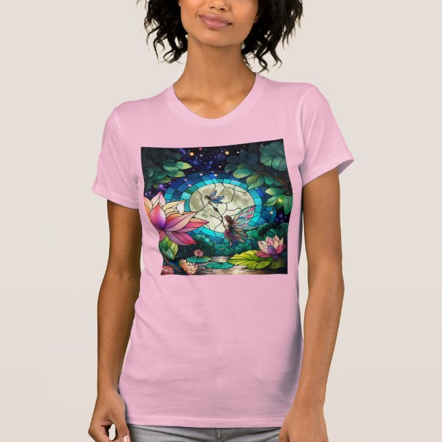 Stained Glass Little Fairy With Dragonfly T-Shirt (Vorderseite)