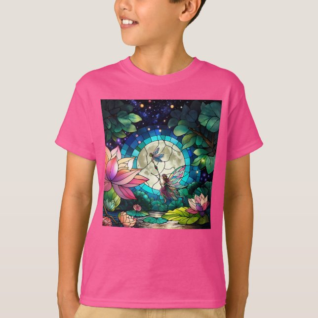 Stained Glass Little Fairy With Dragonfly T-Shirt (Vorderseite)
