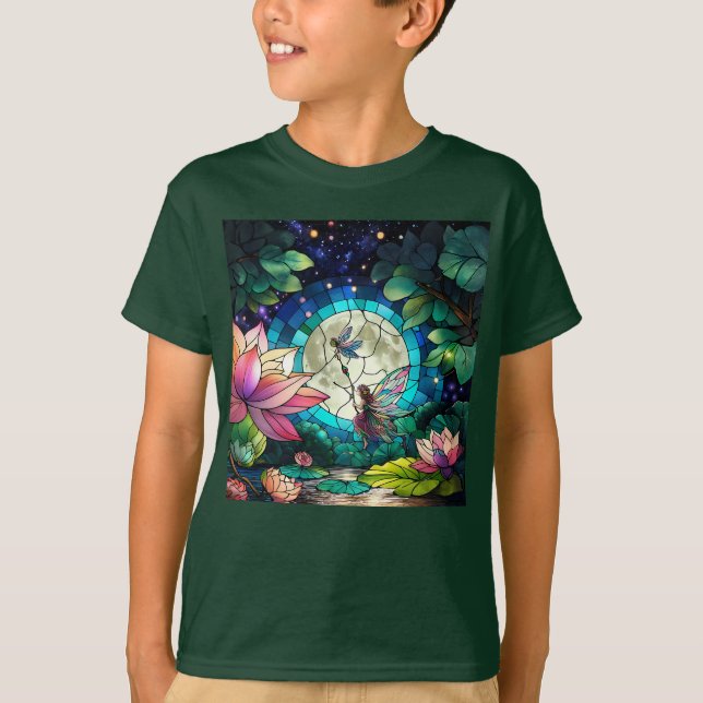 Stained Glass Little Fairy With Dragonfly T-Shirt (Vorderseite)