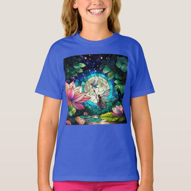 Stained Glass Little Fairy With Dragonfly T-Shirt (Vorderseite)