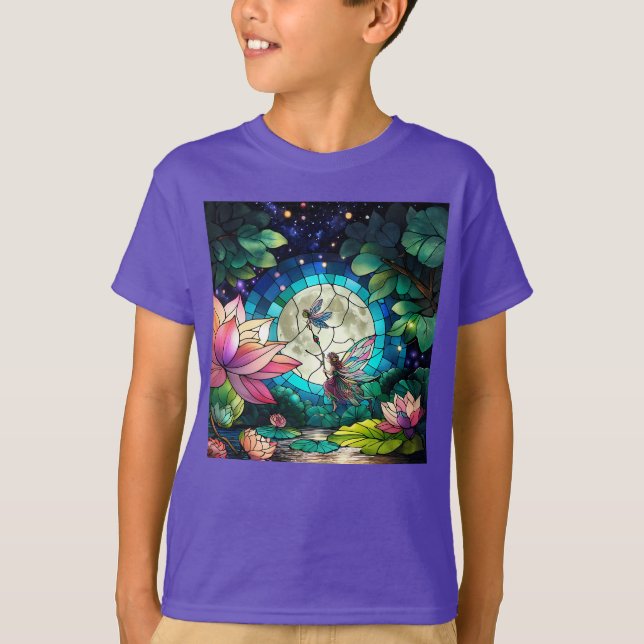 Stained Glass Little Fairy With Dragonfly T-Shirt (Vorderseite)