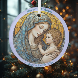 Stained Glass Madonna and Child Christmas Ornament Aus Glas