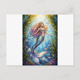 Stained-Glass Mermaid: A mermaid Holiday Postcard Feiertagspostkarte
