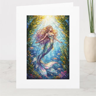 Stained-Glass Mermaid: A mermaid Holiday Postcard Karte