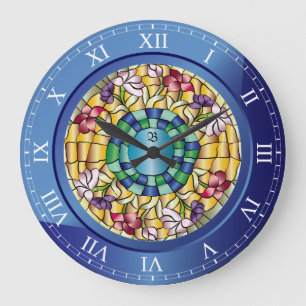 Stained Glass Monogram Colorful Große Wanduhr