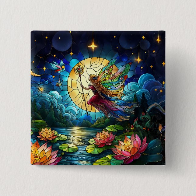 Stained Glass Moonlight Flight Fairy  Button (Vorderseite)