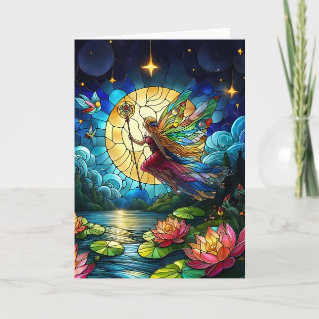 Stained Glass Moonlight Flight Fairy  Karte (Vorderseite)