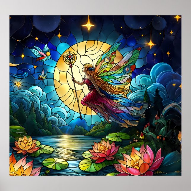 Stained Glass Moonlight Flight Fairy  Poster (Vorne)