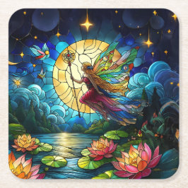Stained Glass Moonlight Flight Fairy  Rechteckiger Pappuntersetzer