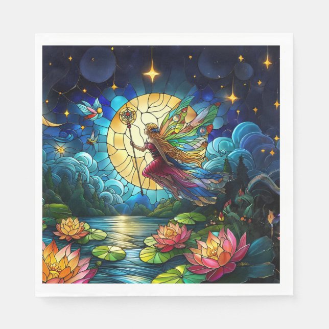 Stained Glass Moonlight Flight Fairy  Serviette (Vorderseite)