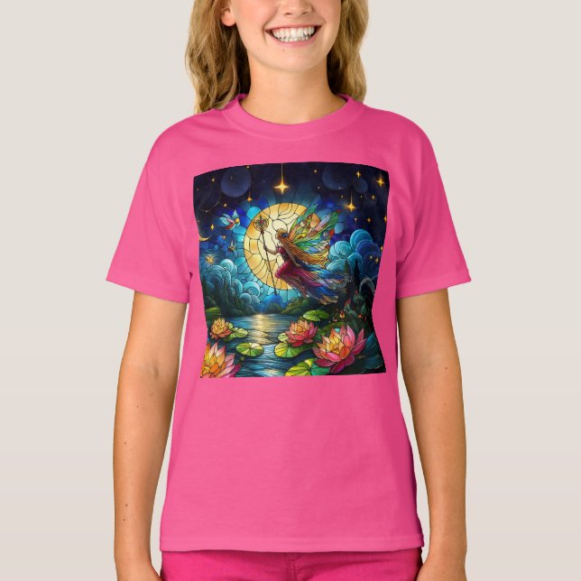 Stained Glass Moonlight Flight Fairy  T-Shirt (Vorderseite)