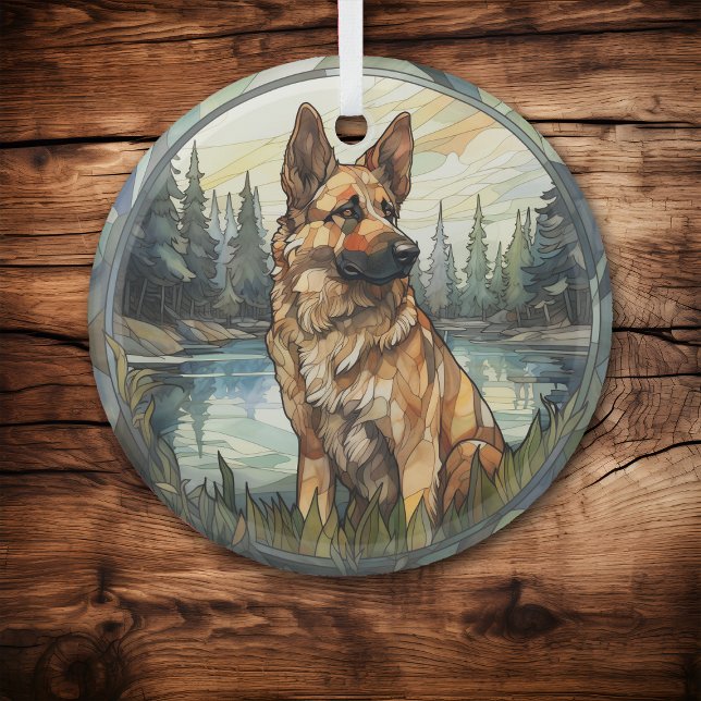 Stained Glass Mountain German Shepherd Dog Ornament Aus Glas (Von Creator hochgeladen)