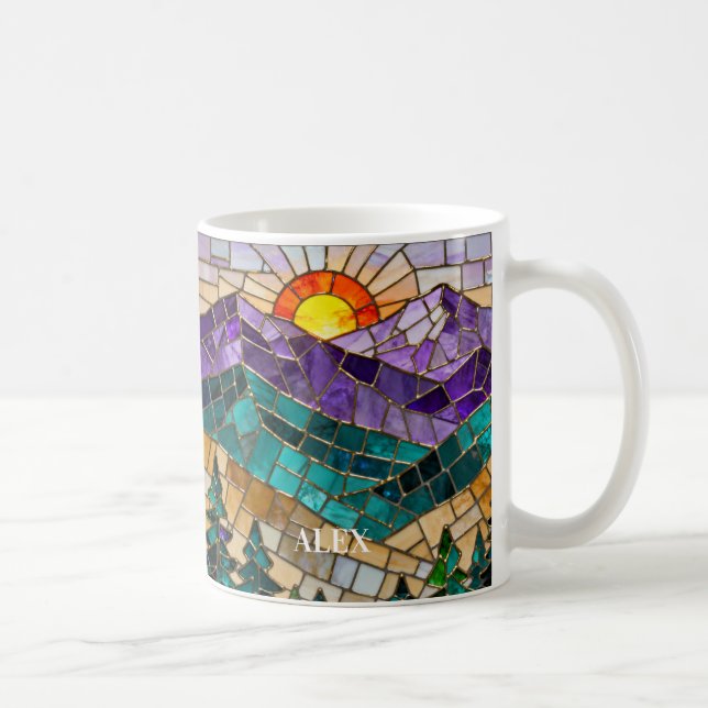 Stained Glass Mountain Sunrise Mug - Nature Art Co Kaffeetasse (Rechts)