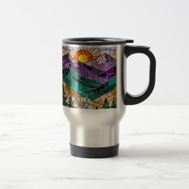 Stained Glass Mountain Sunrise Mug  Reisebecher (Rechts)