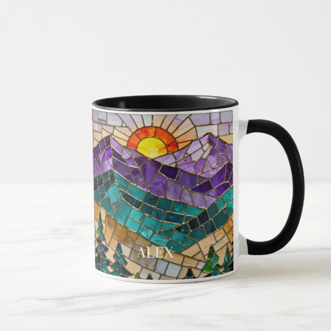 Stained Glass Mountain Sunrise Mug  Tasse (Rechts)